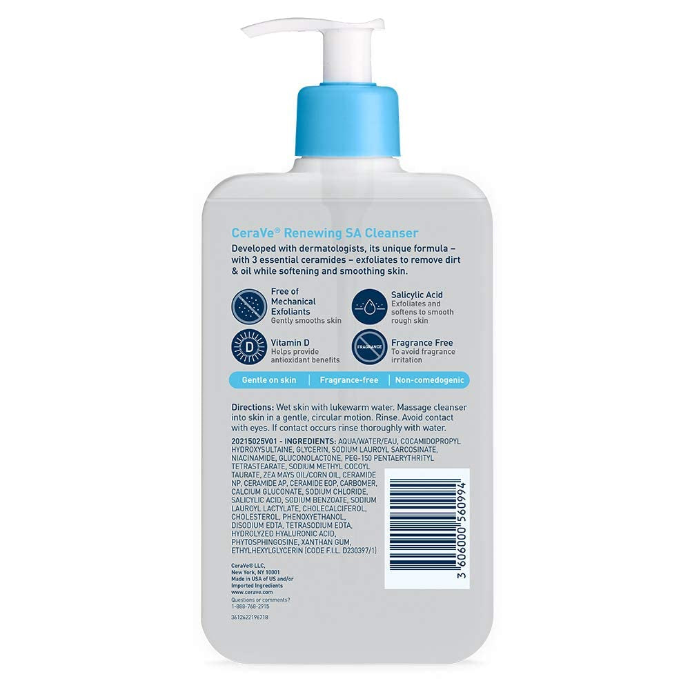 Renewing Salicylic Acid Cleanser, Formulated with Hyaluronic Acid, Niacinamide, & Ceramides, Gentle BHA Exfoliating Face Wash Smooths & Softens Skin, Non Comedogenic & Fragrance Free, 16 Ounce